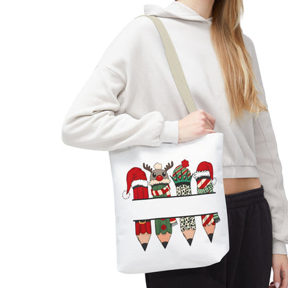 Festive Pencil Reindeer Tote Bag, Holiday Shopping Bag, Christmas Gift Tote, Teacher Appreciation, Winter Decor, Eco-Friendly Bag