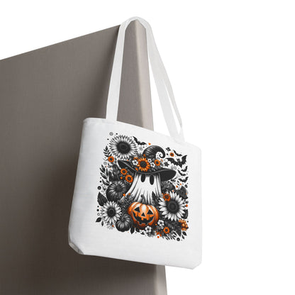 Whimsical Halloween Tote Bag, Pumpkin Ghost Design,