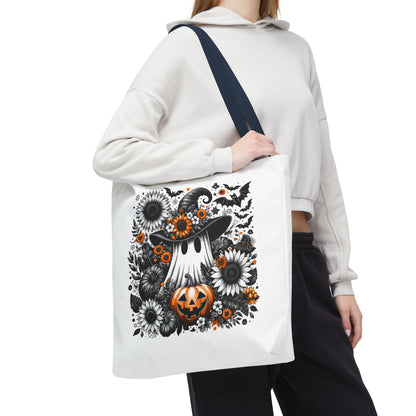Whimsical Halloween Tote Bag, Pumpkin Ghost Design,