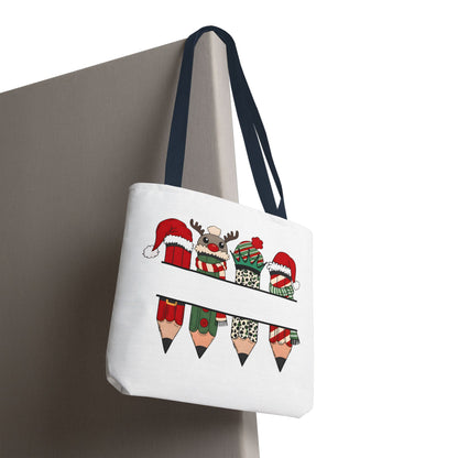 Festive Pencil Reindeer Tote Bag, Holiday Shopping Bag, Christmas Gift Tote, Teacher Appreciation, Winter Decor, Eco-Friendly Bag