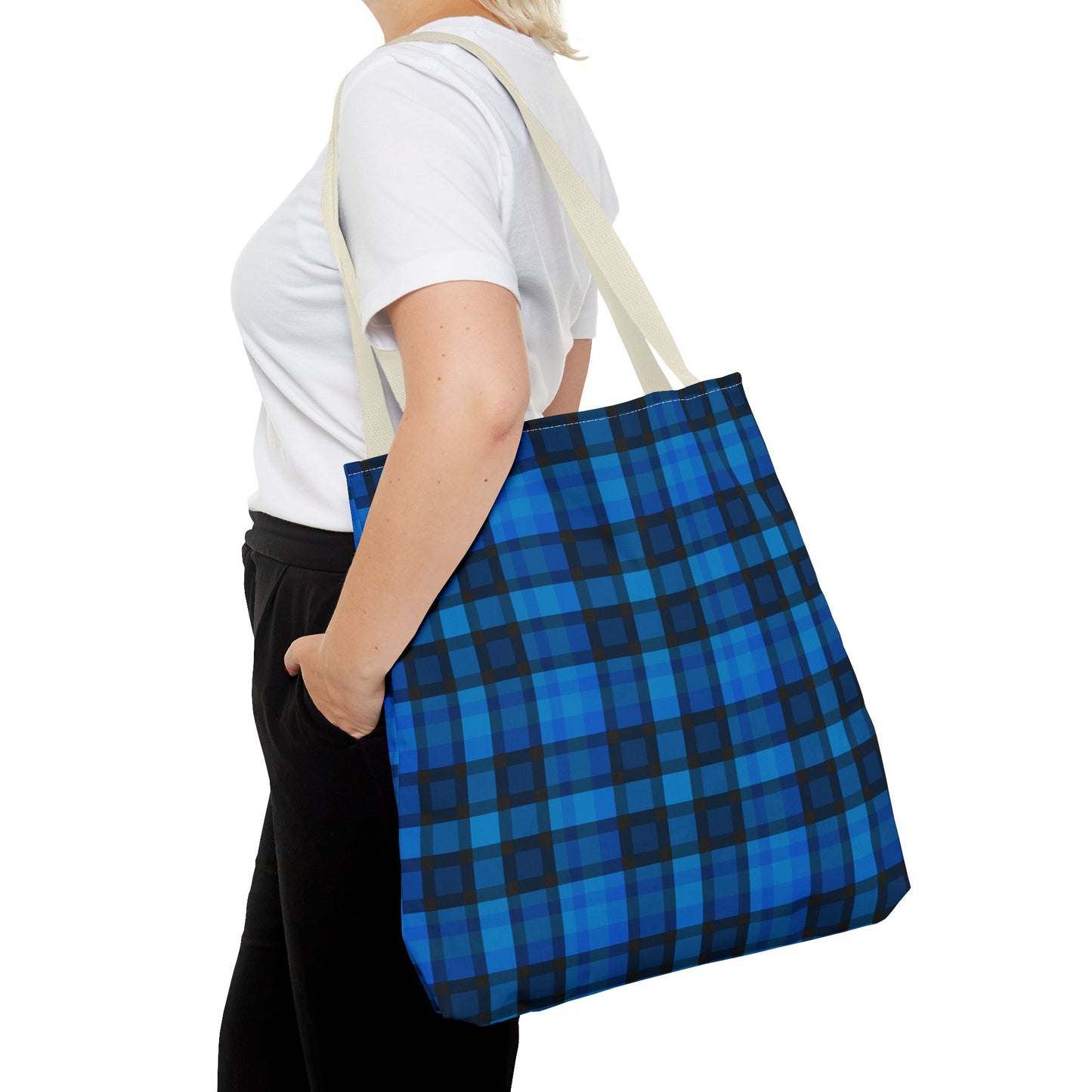 Blue Plaid Tote Bag, Gift for Her or Him,