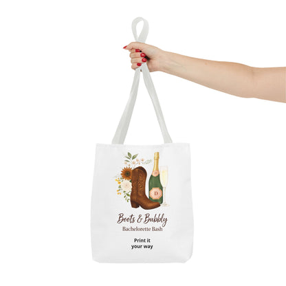 Bachelorette Boots & Bubbly Tote Bag — Champagne & Cowgirl Party Shopper