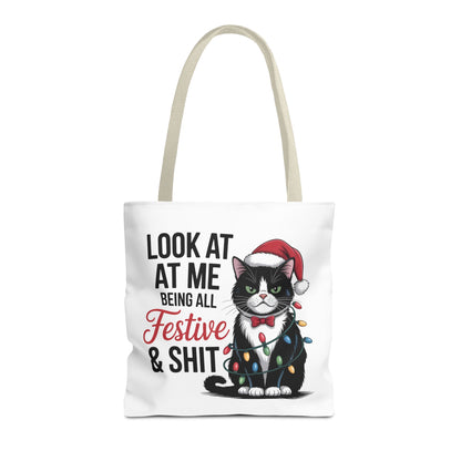 Funny Festive Cat Tote Bag