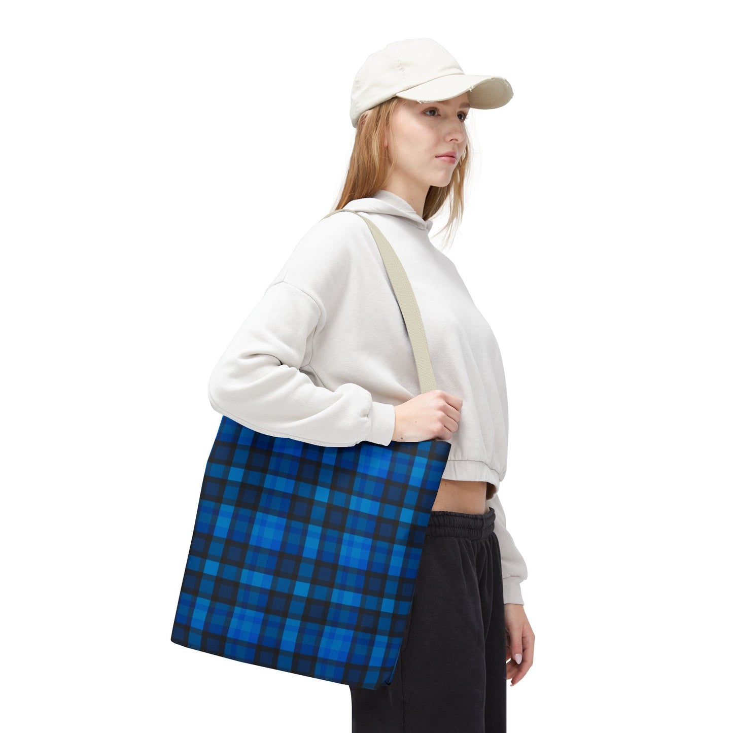 Blue Plaid Tote Bag, Gift for Her or Him,