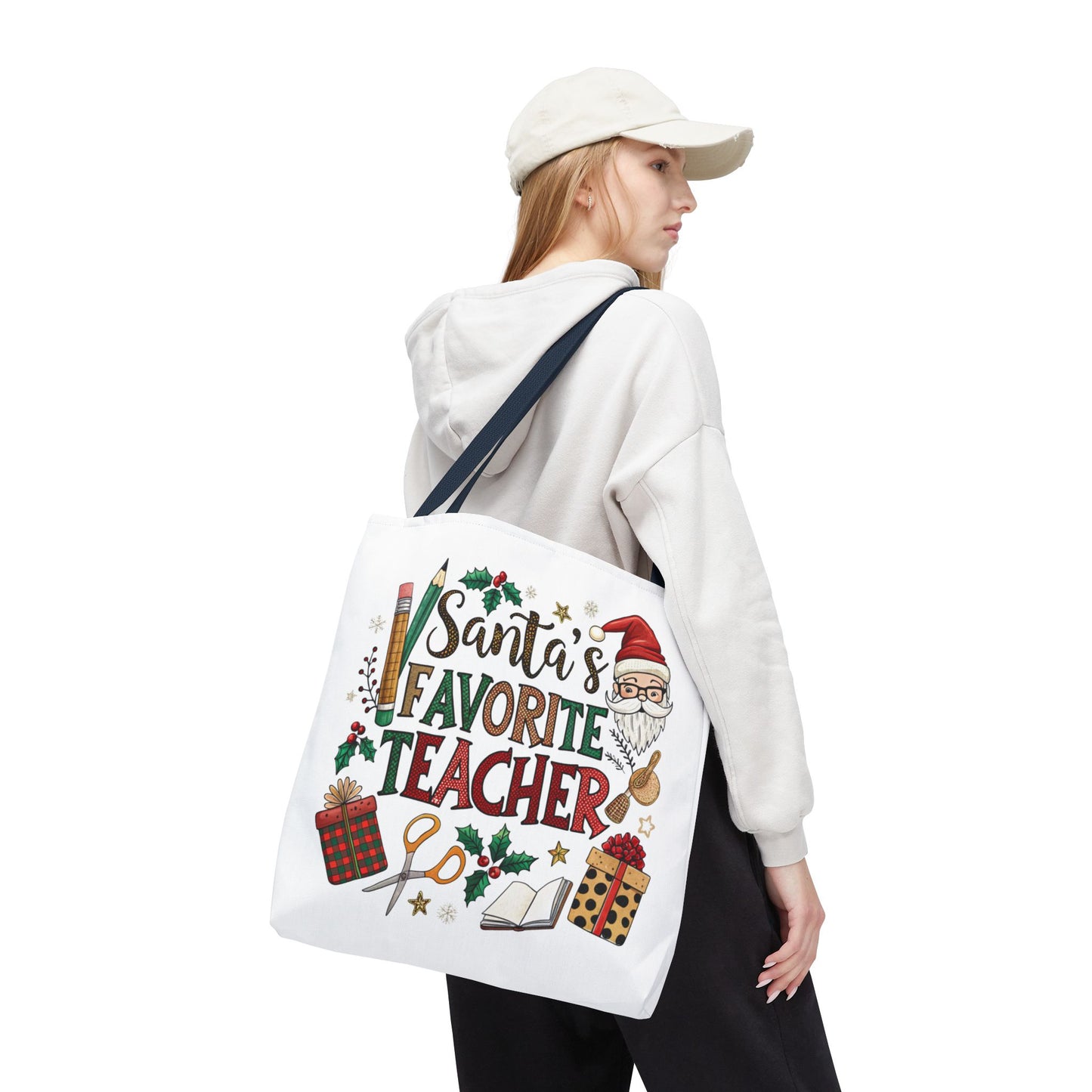 Santa's Favorite Teacher Tote Bag, Christmas Gift, Teacher Appreciation
