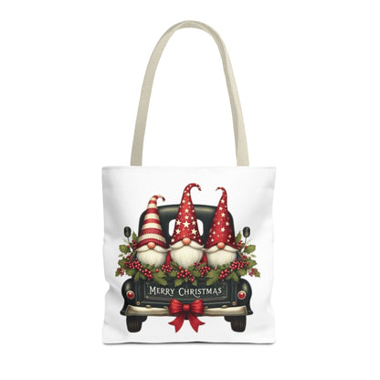3 Christmas Gnomes in Truck Tote Bag, Fun Holiday Gift