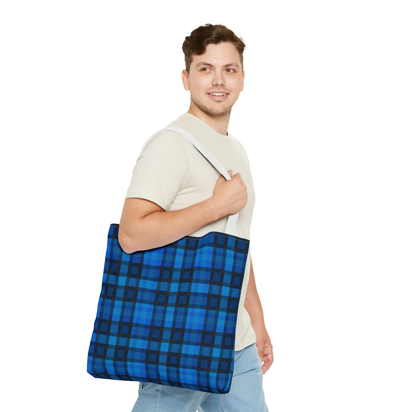 Blue Plaid Tote Bag, Gift for Her or Him,