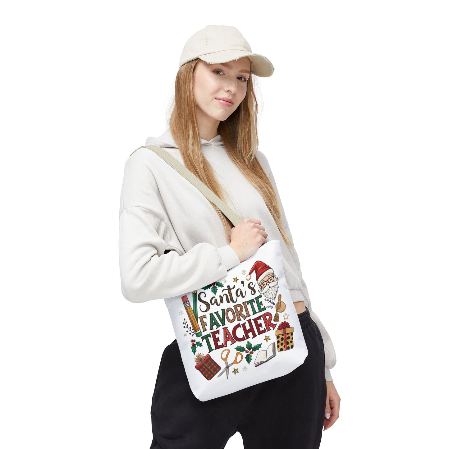 Santa's Favorite Teacher Tote Bag, Christmas Gift, Teacher Appreciation