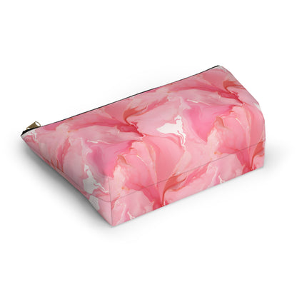 Pink Marble Cosmetic Pouch — Floral Swirl Accessory Bag