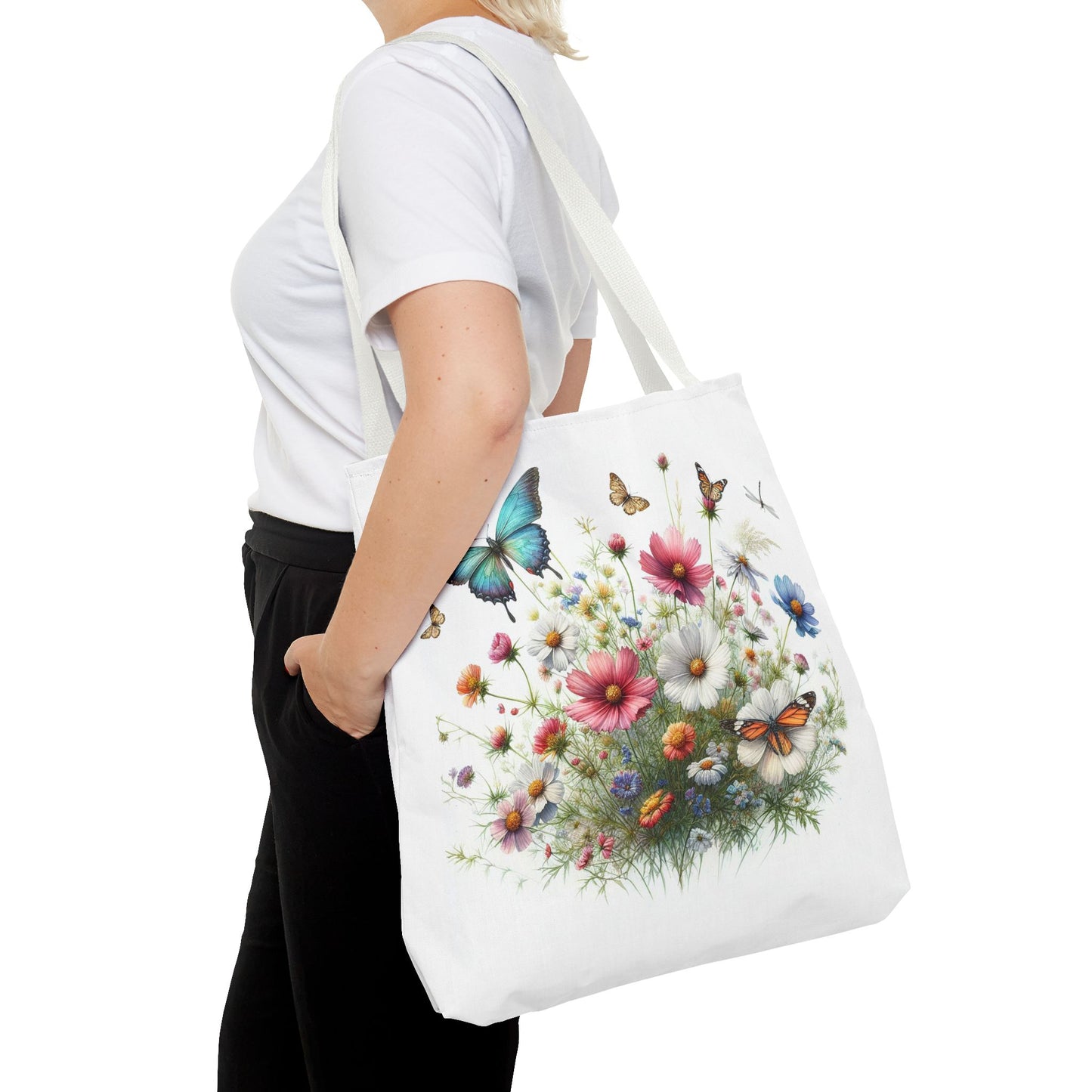 Vibrant Floral Tote Bag, Butterfly Print