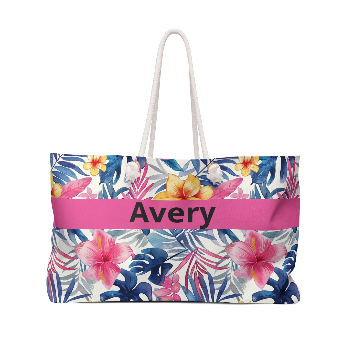 Personalized Tropical Floral Weekender Bag, Custom Name Beach Tote