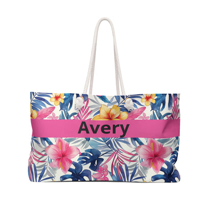 Personalized Tropical Floral Weekender Bag, Custom Name Beach Tote