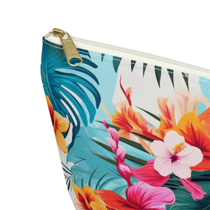 Tropical Floral Accessory Pouch – Hawaiian Makeup Bag with T‑Bottom