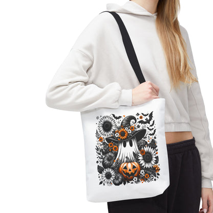 Whimsical Halloween Tote Bag, Pumpkin Ghost Design,