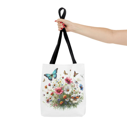 Vibrant Floral Tote Bag, Butterfly Print