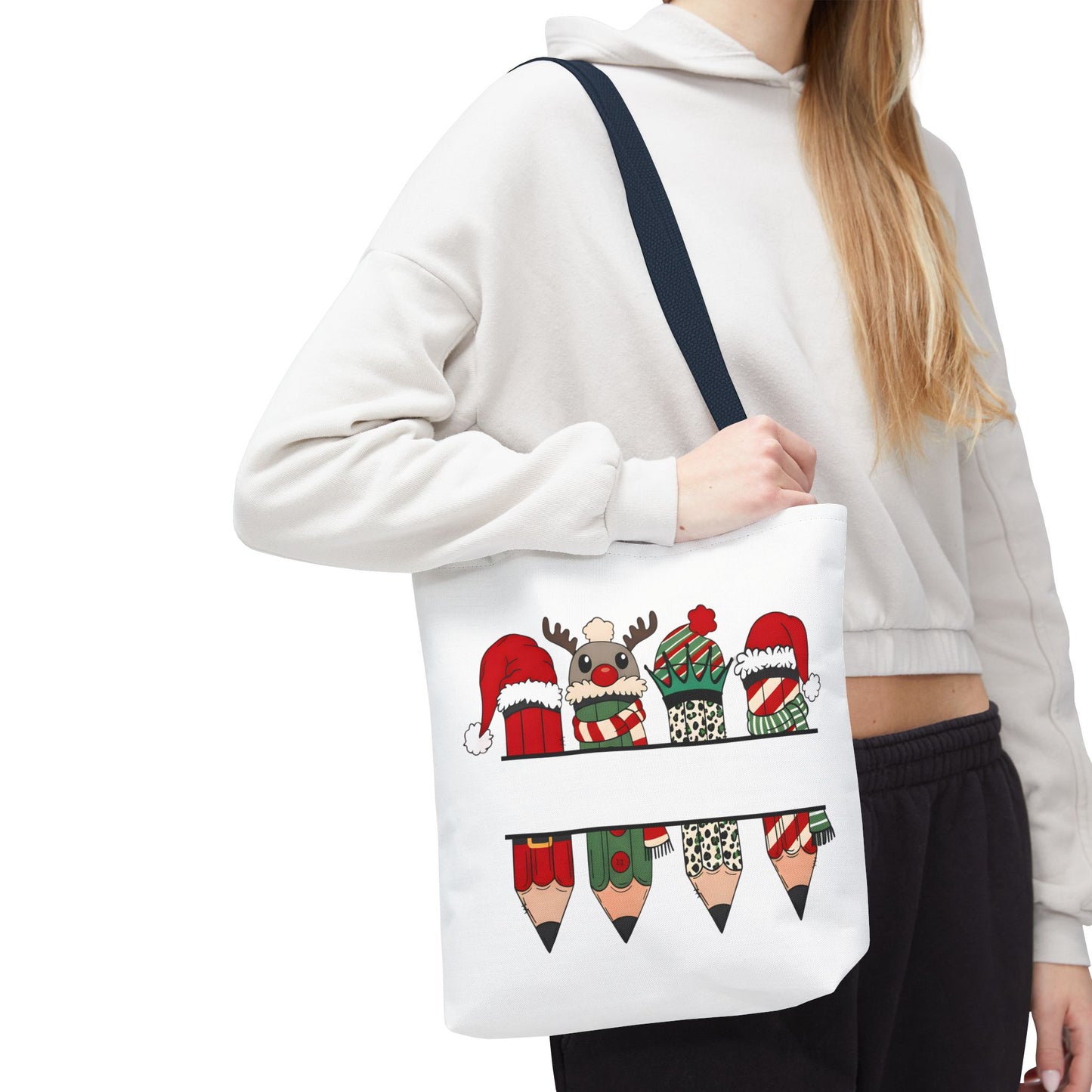 Festive Pencil Reindeer Tote Bag, Holiday Shopping Bag, Christmas Gift Tote, Teacher Appreciation, Winter Decor, Eco-Friendly Bag