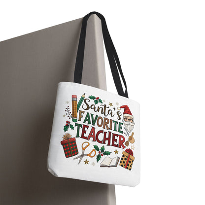 Santa's Favorite Teacher Tote Bag, Christmas Gift, Teacher Appreciation