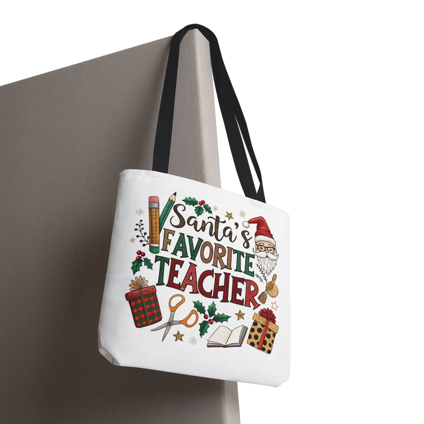Santa's Favorite Teacher Tote Bag, Christmas Gift, Teacher Appreciation