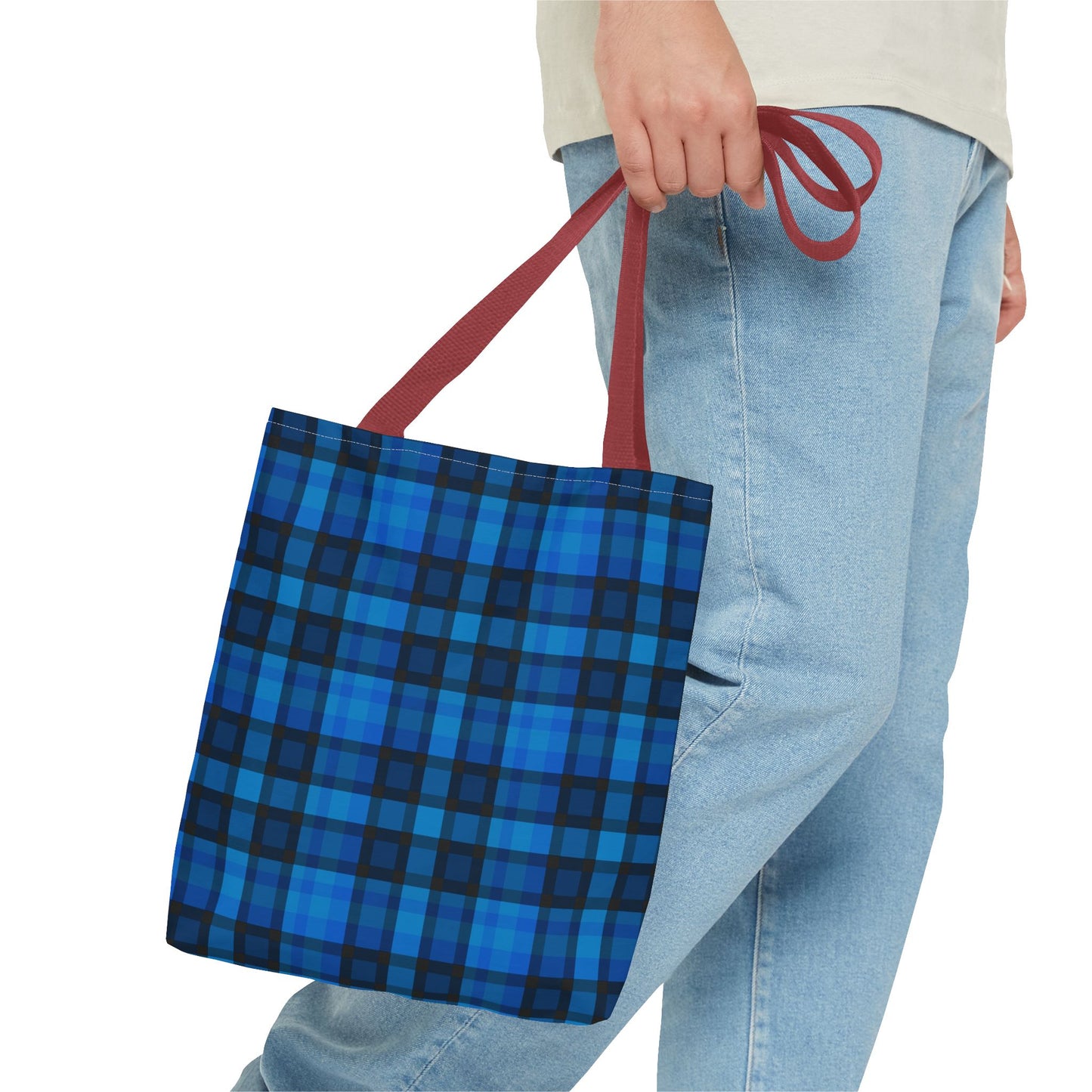 Blue Plaid Tote Bag, Gift for Her or Him,