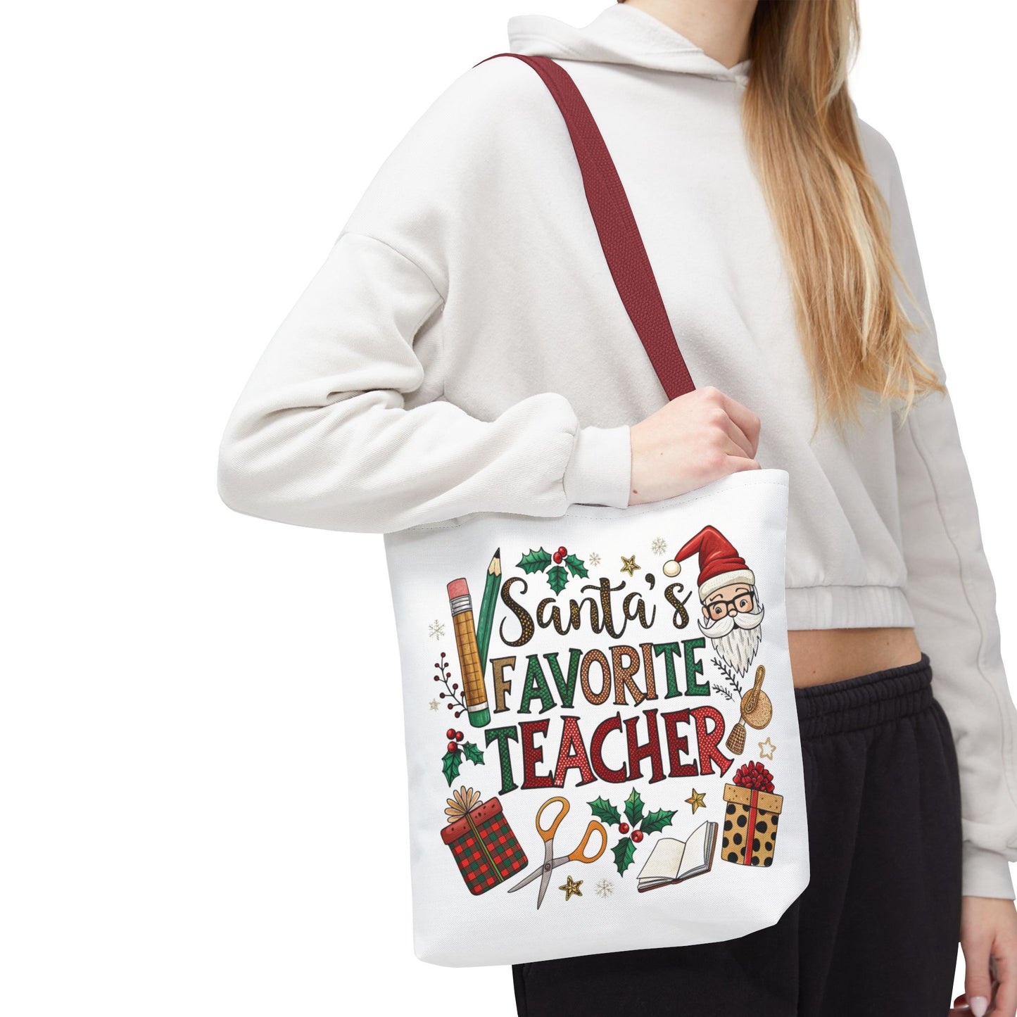 Santa's Favorite Teacher Tote Bag, Christmas Gift, Teacher Appreciation