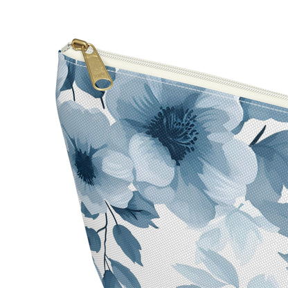 Blue Watercolor Floral Accessory Pouch