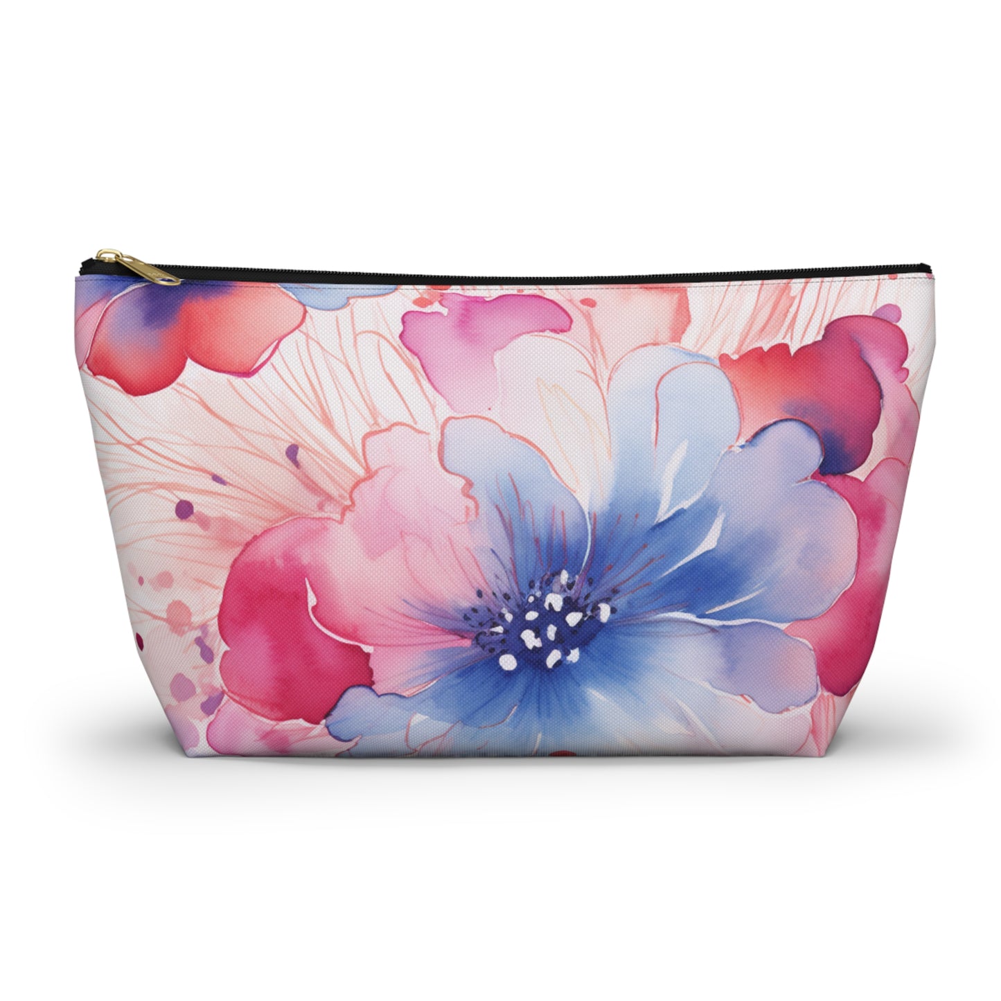 Floral Watercolor Accessory Pouch, Pink & Blue Cosmetic Bag