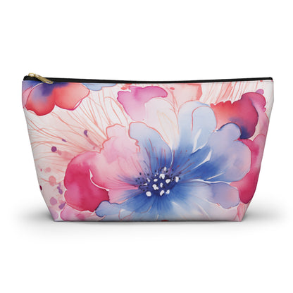 Floral Watercolor Accessory Pouch, Pink & Blue Cosmetic Bag