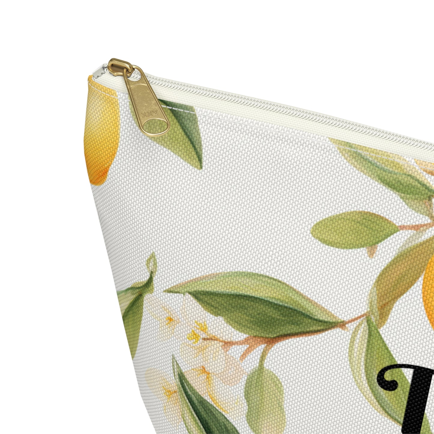 Personalized Lemon Print Accessory Pouch, T‑Bottom Cosmetic Bag with Name