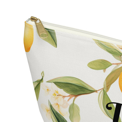 Personalized Lemon Print Accessory Pouch, T‑Bottom Cosmetic Bag with Name