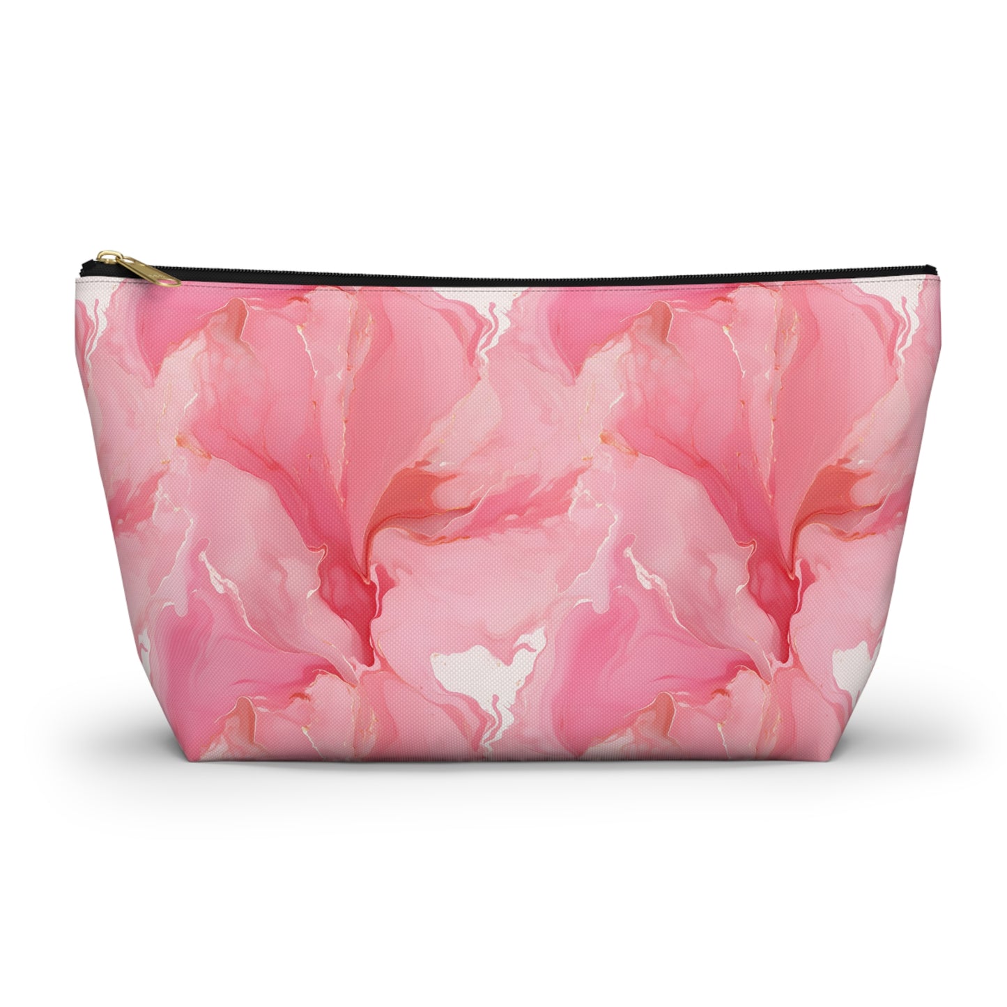 Pink Marble Cosmetic Pouch — Floral Swirl Accessory Bag