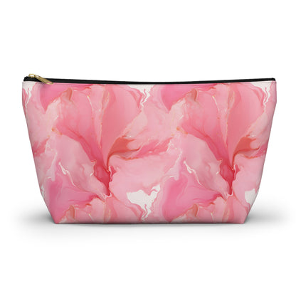 Pink Marble Cosmetic Pouch — Floral Swirl Accessory Bag