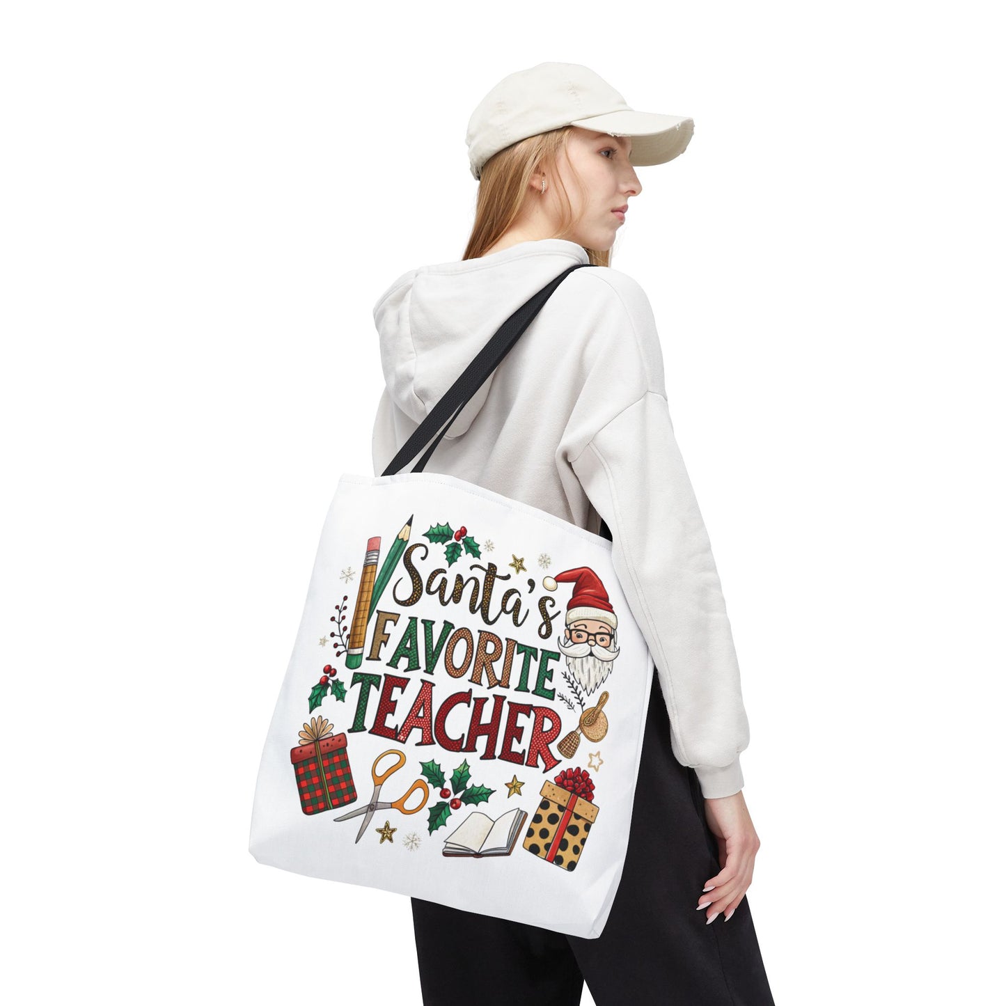 Santa's Favorite Teacher Tote Bag, Christmas Gift, Teacher Appreciation