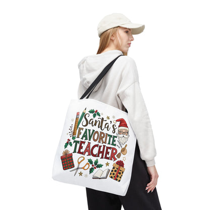 Santa's Favorite Teacher Tote Bag, Christmas Gift, Teacher Appreciation