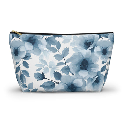 Blue Watercolor Floral Accessory Pouch