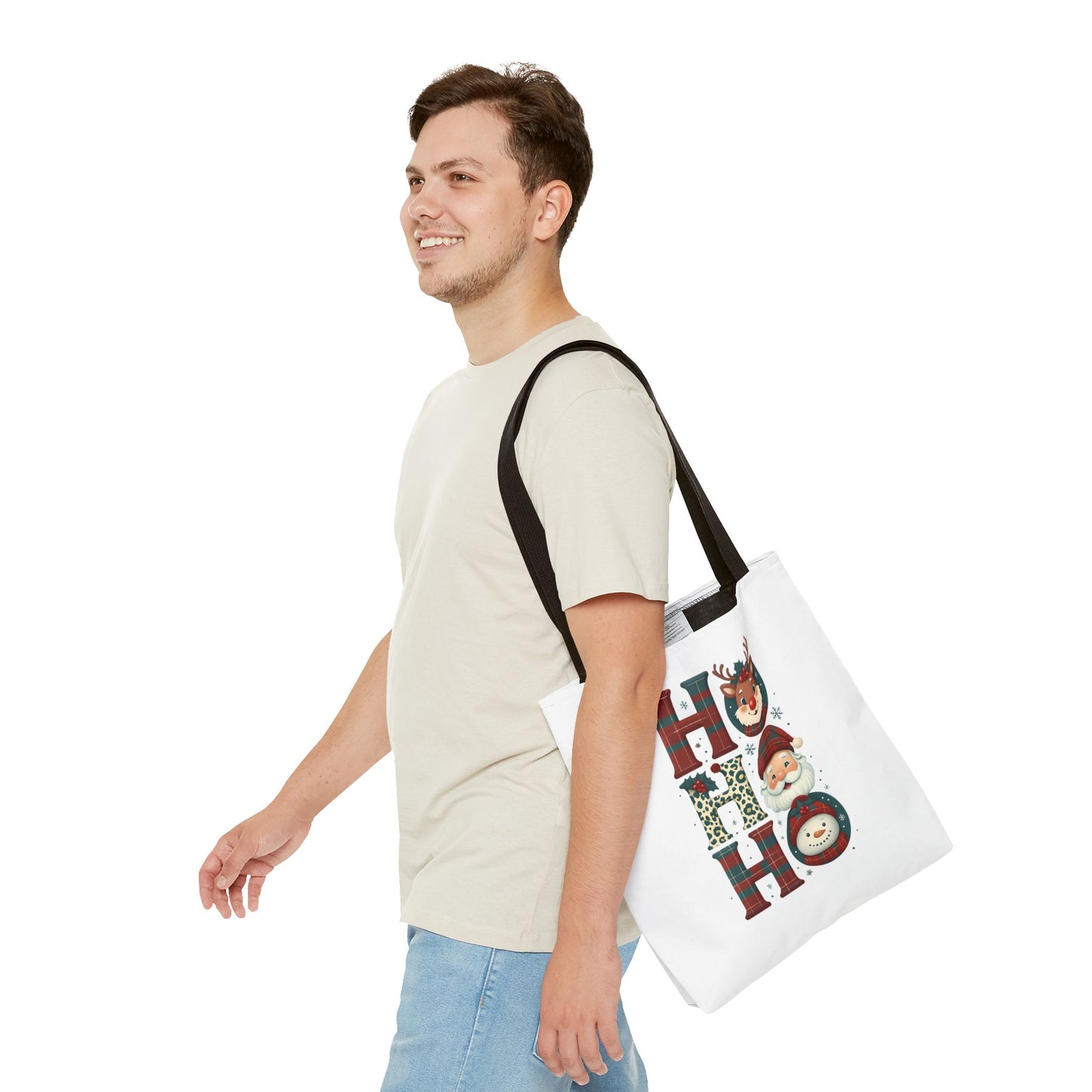 Cute Santa and Reindeer Design Festive Holiday Tote Bag