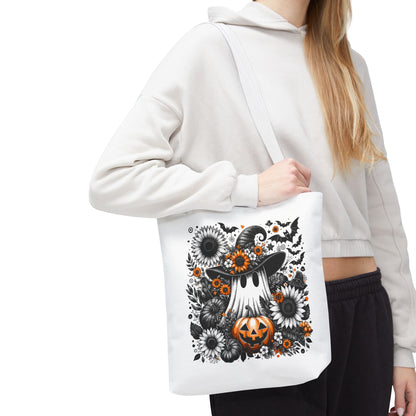 Whimsical Halloween Tote Bag, Pumpkin Ghost Design,