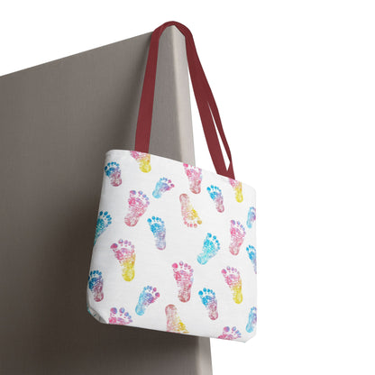 Colorful Baby Footprint Tote Bag,  Gift for New Moms