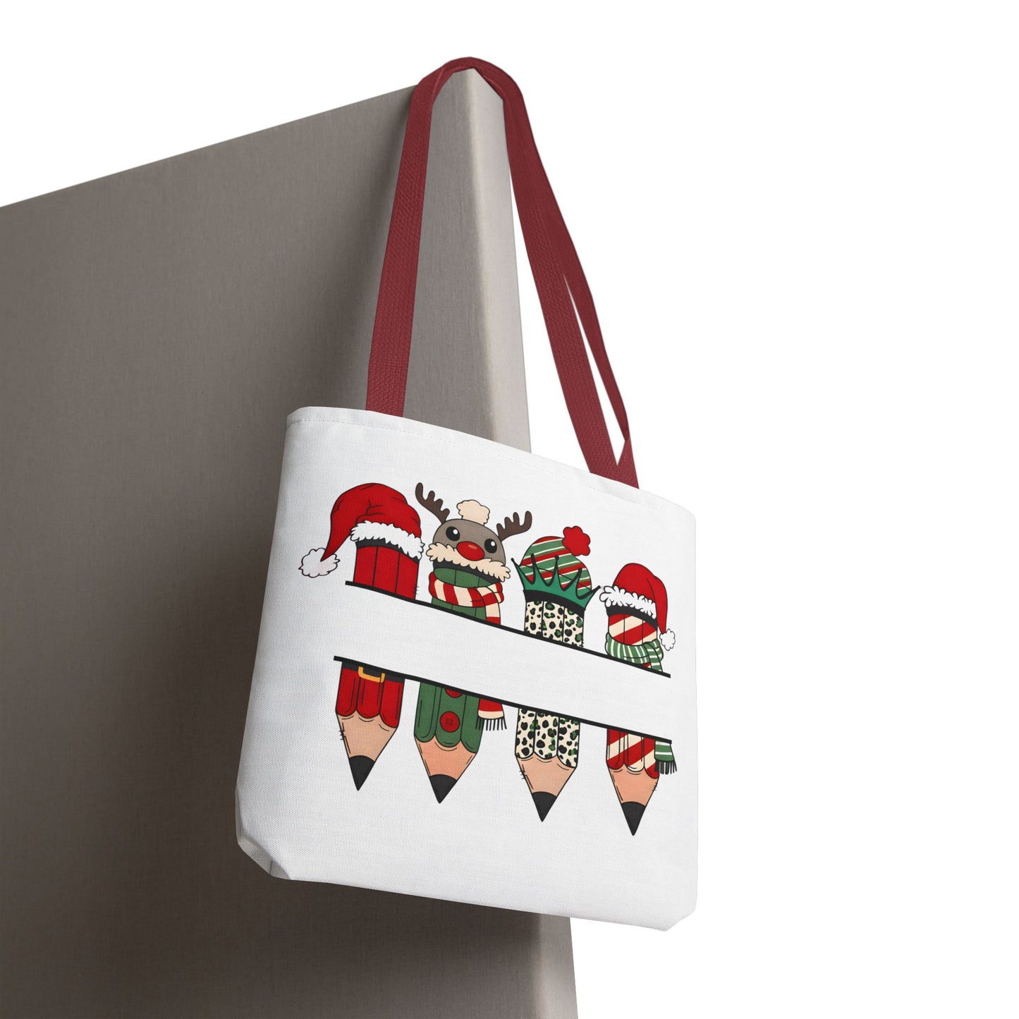 Festive Pencil Reindeer Tote Bag, Holiday Shopping Bag, Christmas Gift Tote, Teacher Appreciation, Winter Decor, Eco-Friendly Bag