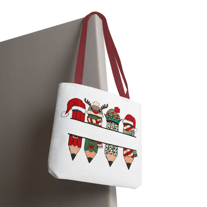 Festive Pencil Reindeer Tote Bag, Holiday Shopping Bag, Christmas Gift Tote, Teacher Appreciation, Winter Decor, Eco-Friendly Bag