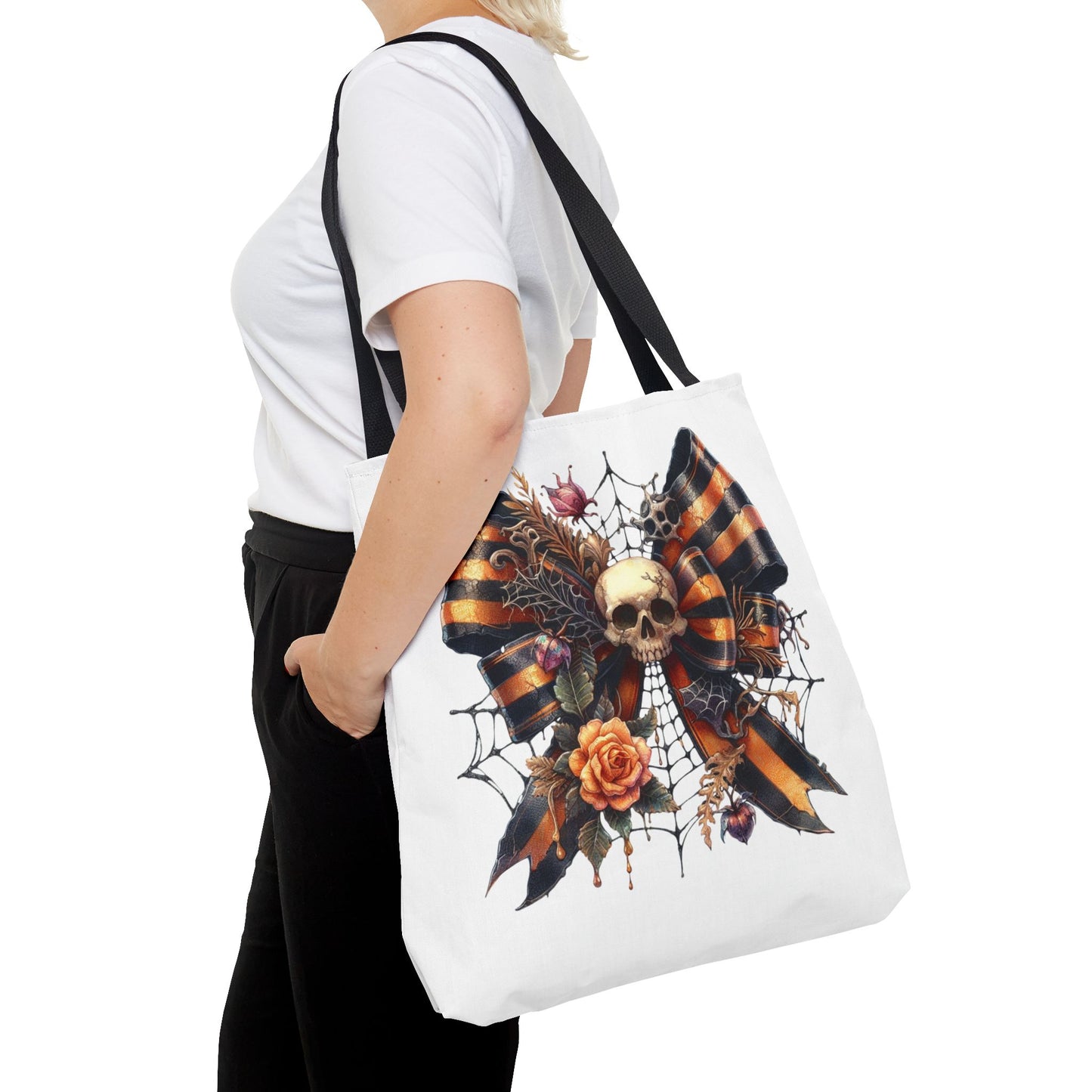 Halloween Skull & Ribbon Tote Bag