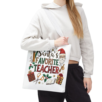 Santa's Favorite Teacher Tote Bag, Christmas Gift, Teacher Appreciation