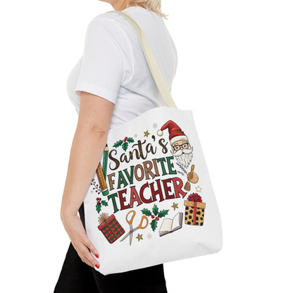 Santa's Favorite Teacher Tote Bag, Christmas Gift, Teacher Appreciation