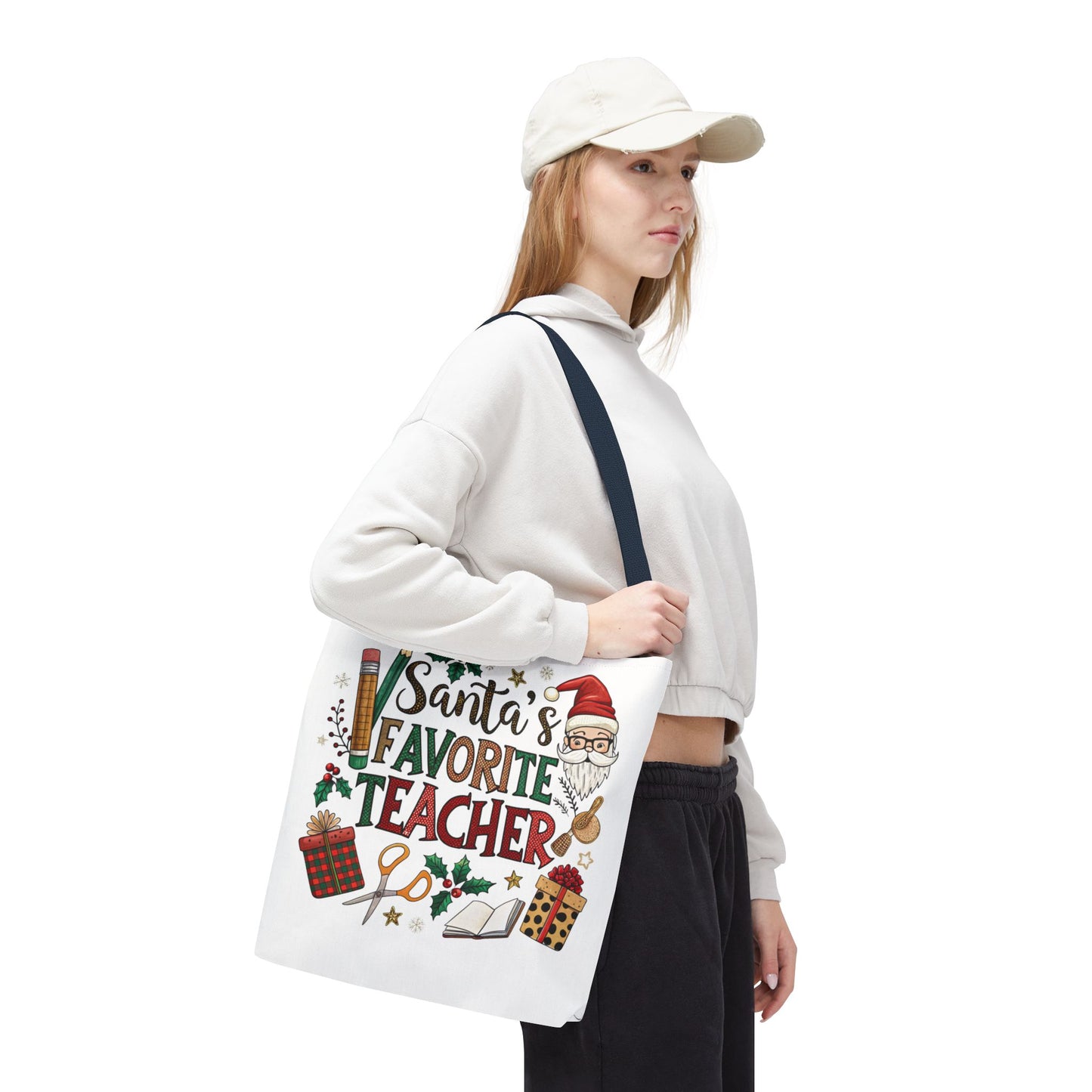 Santa's Favorite Teacher Tote Bag, Christmas Gift, Teacher Appreciation