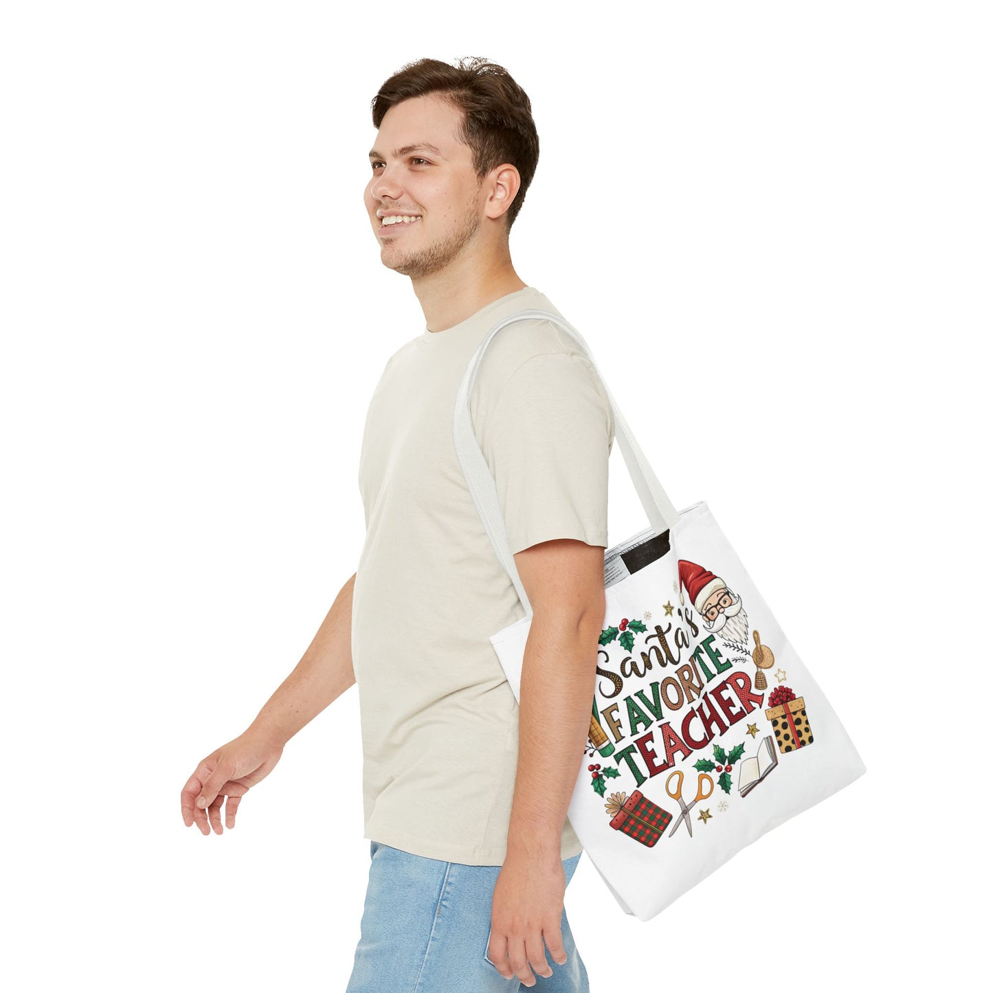 Santa's Favorite Teacher Tote Bag, Christmas Gift, Teacher Appreciation
