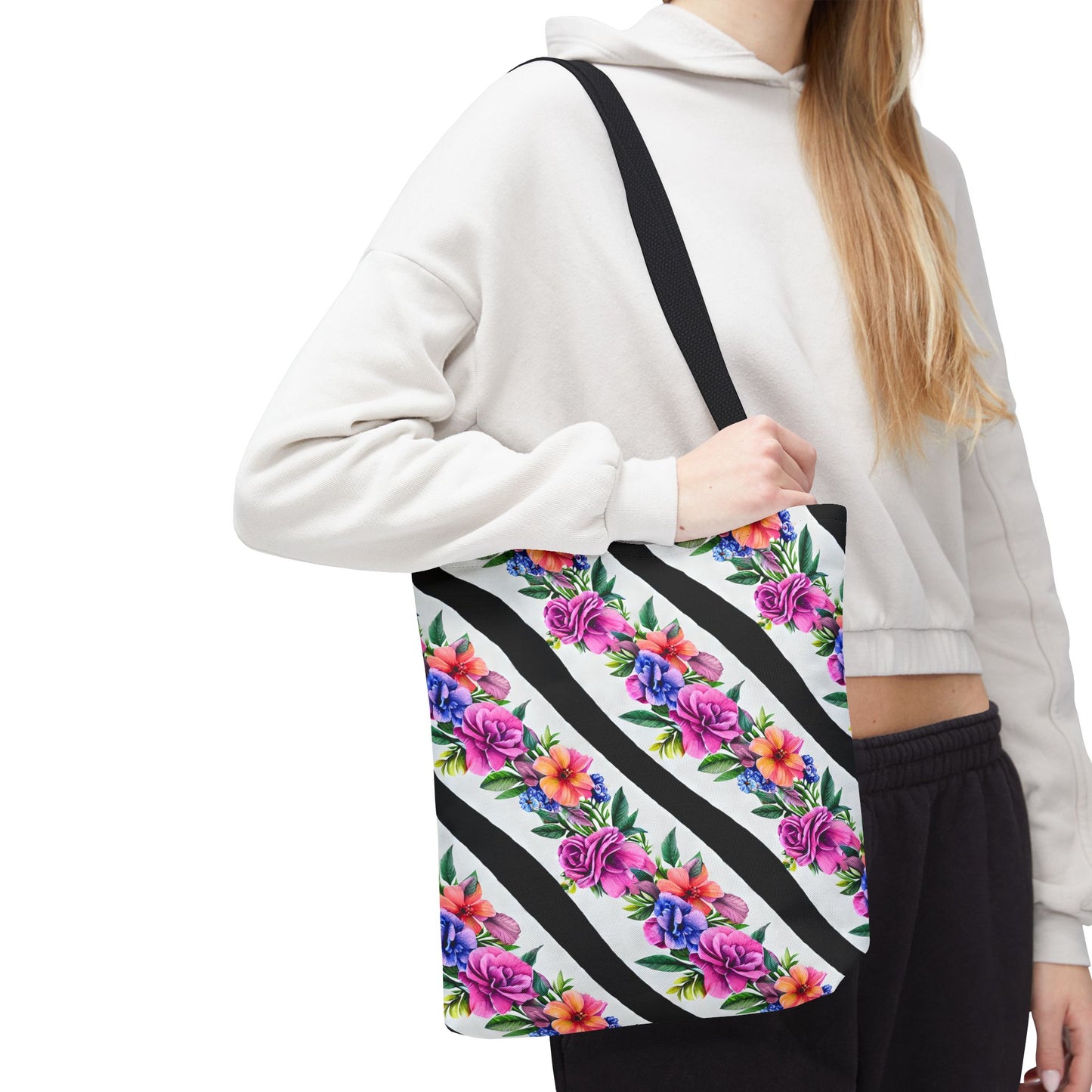Floral Stripe Tote Bag,