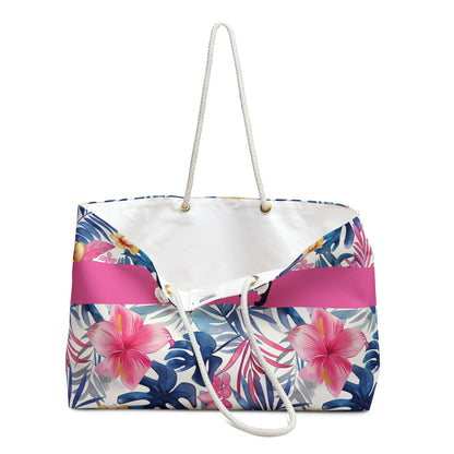 Personalized Tropical Floral Weekender Bag, Custom Name Beach Tote