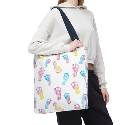 Colorful Baby Footprint Tote Bag,  Gift for New Moms