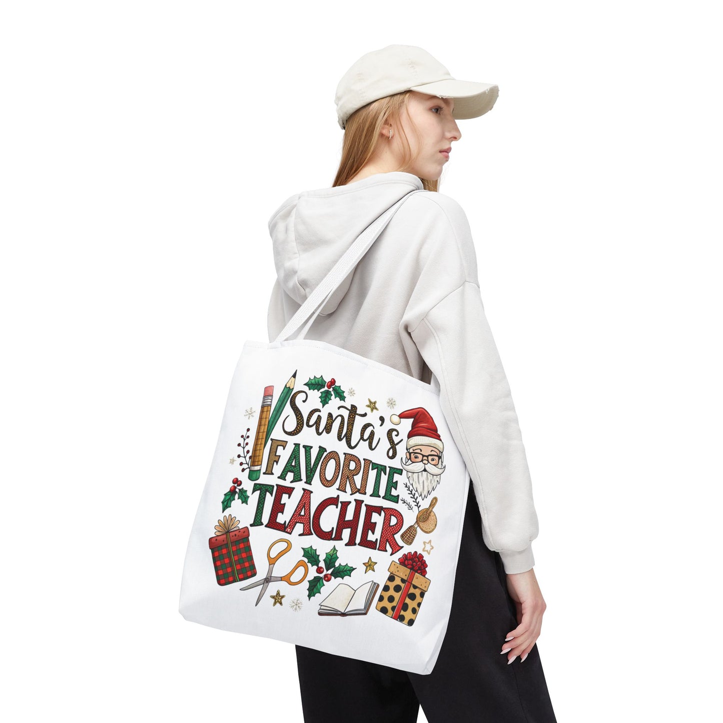 Santa's Favorite Teacher Tote Bag, Christmas Gift, Teacher Appreciation