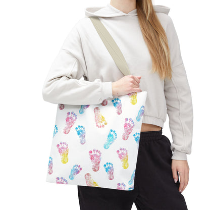 Colorful Baby Footprint Tote Bag,  Gift for New Moms