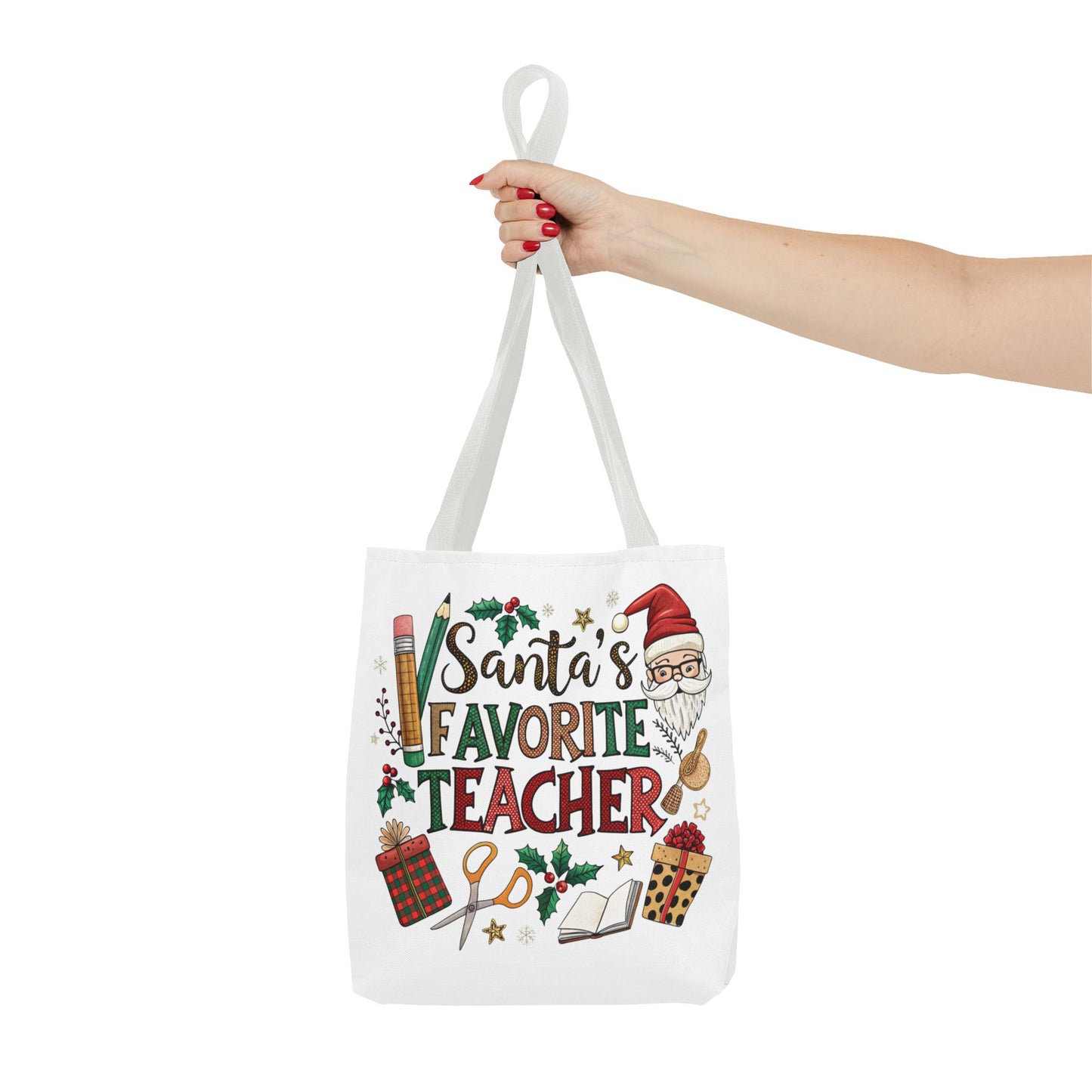 Santa's Favorite Teacher Tote Bag, Christmas Gift, Teacher Appreciation